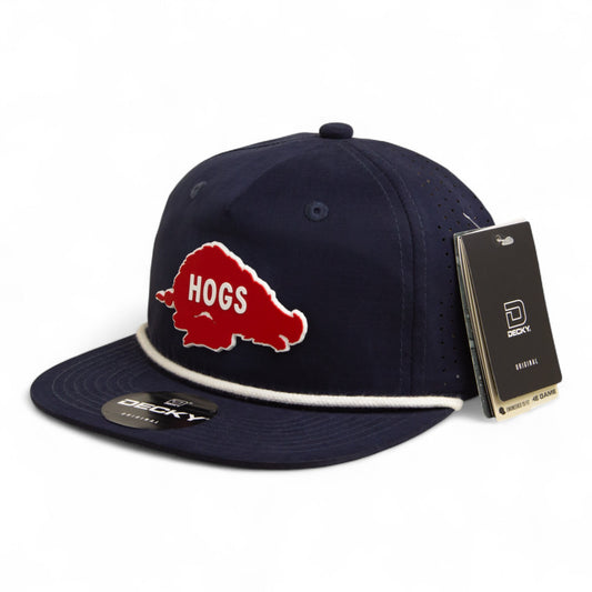 Arkansas Razorbacks Retro HOGS Red 3D Perforated Rope Hat- Navy/ White