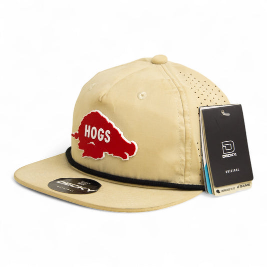 Arkansas Razorbacks Retro HOGS Red 3D Perforated Rope Hat- Birch/ Black