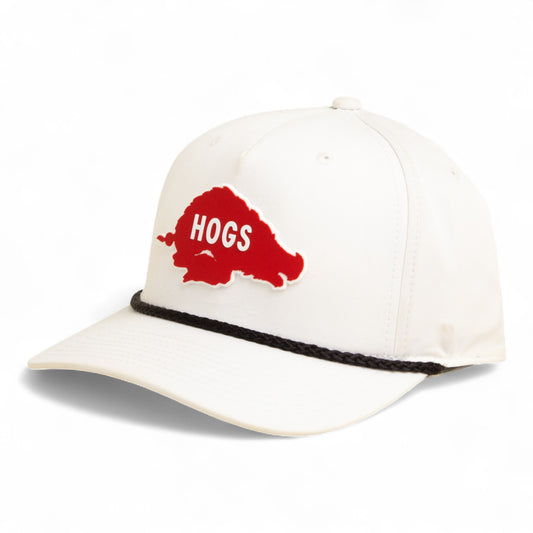 Arkansas Razorbacks Retro HOGS Red 3D Five Panel Classic Rope Hat- White/ Black