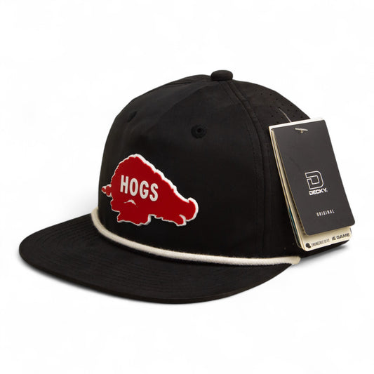 Arkansas Razorbacks Retro HOGS Red 3D Perforated Rope Hat- Black/ White