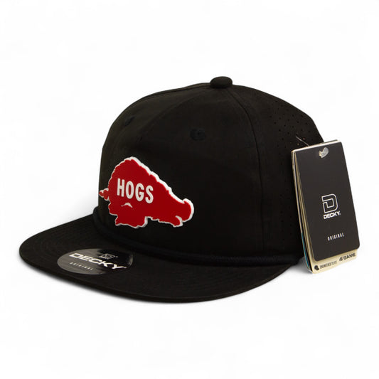 Arkansas Razorbacks Retro HOGS Red 3D Perforated Rope Hat- Black