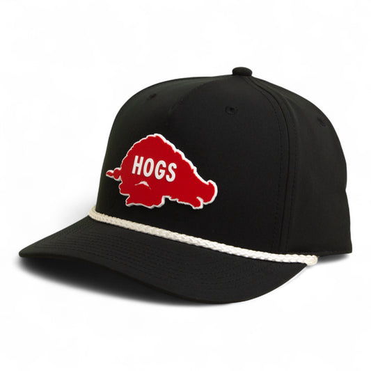 Arkansas Razorbacks Retro HOGS Red 3D Five Panel Classic Rope Hat- Black/ White
