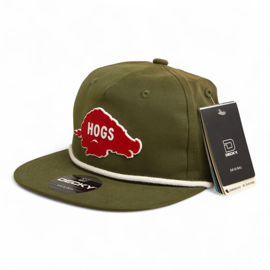 Arkansas Razorbacks Retro HOGS Red 3D Classic Rope Hat- Olive/ White