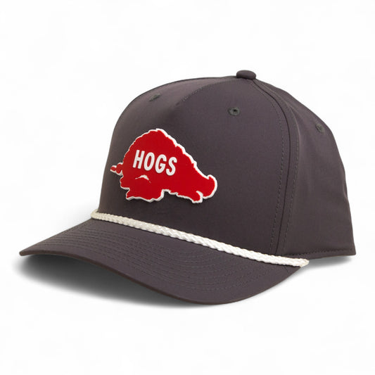 Arkansas Razorbacks Retro HOGS Red 3D Five Panel Classic Rope Hat- Charcoal/ White