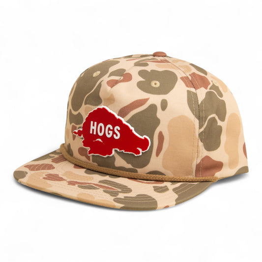 Arkansas Razorbacks Retro HOGS Red 3D Umpqua Rope Hat- Harvest Duck Camo/ Light Brown