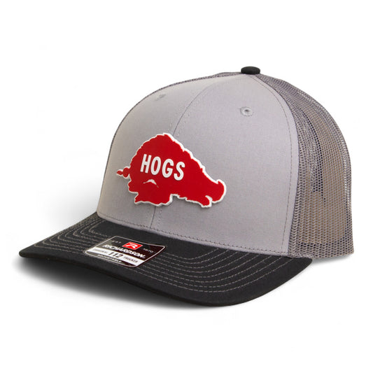 Arkansas Razorbacks Retro HOGS Red 3D Snapback Trucker Hat- Grey/ Charcoal/ Black