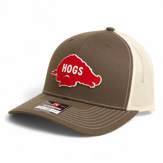 Arkansas Razorbacks Retro HOGS Red 3D Snapback Trucker Hat- Chocolate Chip/ Birch