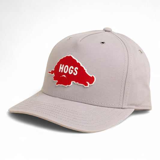 Arkansas Razorbacks Retro HOGS Red 3D Snapback Canvas Hat- Grey