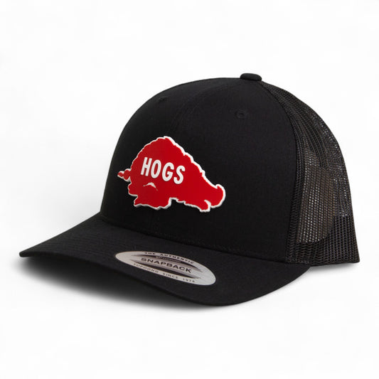 Arkansas Razorbacks Retro HOGS Red 3D YP Snapback Trucker Hat- Black