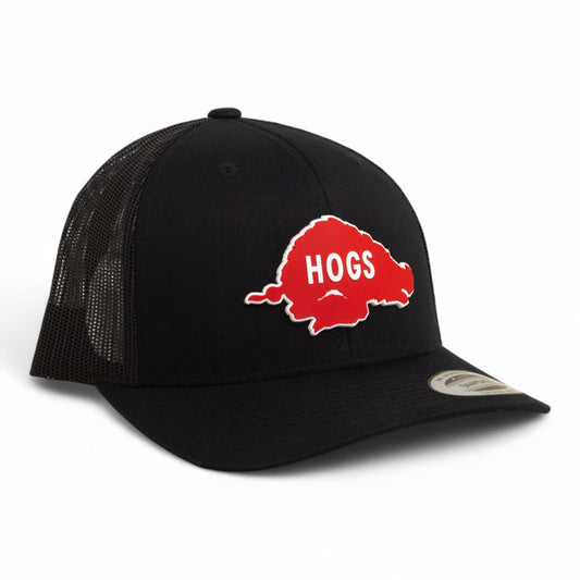 Arkansas Razorbacks Retro HOGS Red 3D YP Snapback Trucker Hat- Black