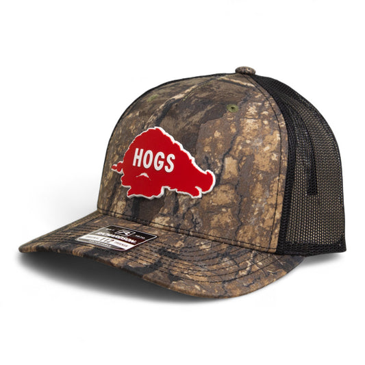 Arkansas Razorbacks Retro HOGS Red 3D Snapback Trucker Hat- Realtree Timber/ Black