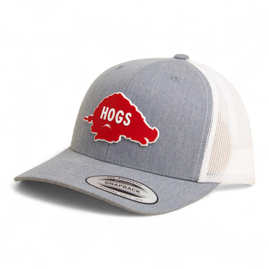 Arkansas Razorbacks Retro HOGS Red 3D YP Snapback Trucker Hat- Heather Grey/ White