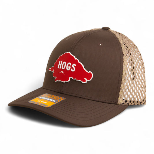 Arkansas Razorbacks Retro HOGS Red 3D Snapback Tilikum Trucker Hat- Brown/ Tan