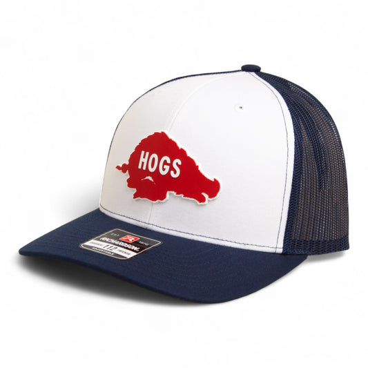 Arkansas Razorbacks Retro HOGS Red 3D Snapback Trucker Hat- White/ Navy