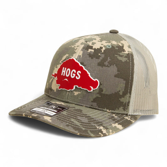 Arkansas Razorbacks Retro HOGS Red 3D Snapback Trucker Hat- Military Digital Camo