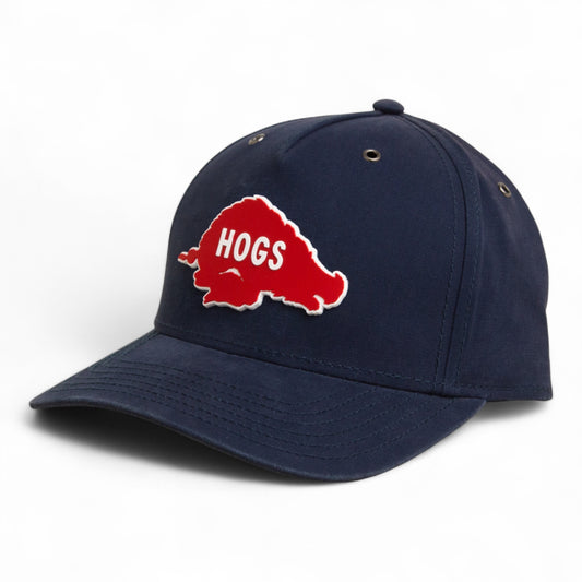 Arkansas Razorbacks Retro HOGS Red 3D Snapback Canvas Hat- Navy