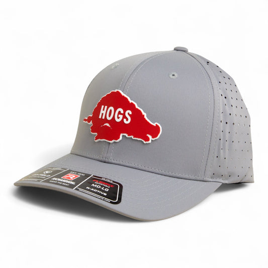 Arkansas Razorbacks Retro HOGS Red 3D Laser Perf R-Flex Cap- Grey