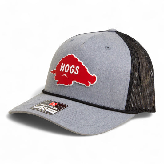Arkansas Razorbacks Retro HOGS Red 3D Snapback Trucker Rope Hat- Heather Grey/ Black