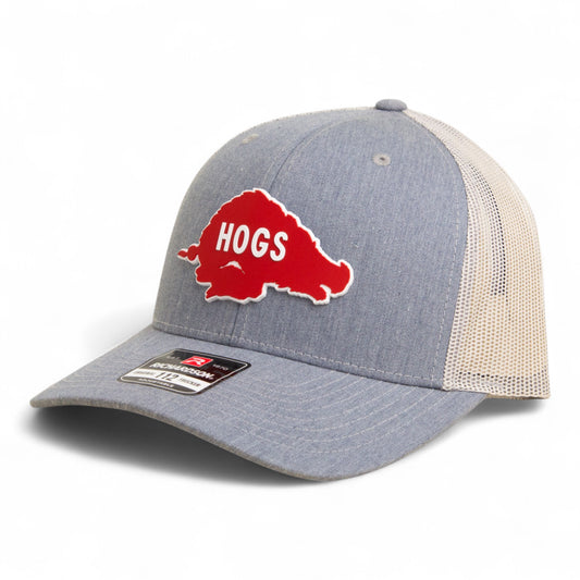 Arkansas Razorbacks Retro HOGS Red 3D Snapback Trucker Hat- Heather Grey/ Light Grey