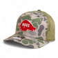 Arkansas Razorbacks Retro HOGS Red 3D Snapback Trucker Hat- Marsh Duck Camo/ Loden
