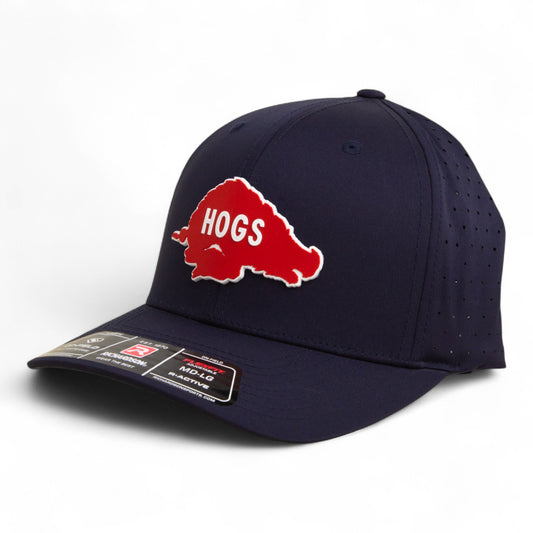 Arkansas Razorbacks Retro HOGS Red 3D Laser Perf R-Flex Cap- Navy