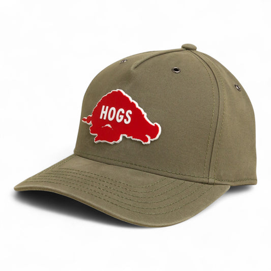 Arkansas Razorbacks Retro HOGS Red 3D Snapback Canvas Hat- Olive