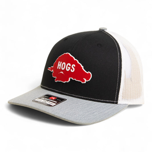 Arkansas Razorbacks Retro HOGS Red 3D Snapback Trucker Hat- Black/ White/ Heather Grey