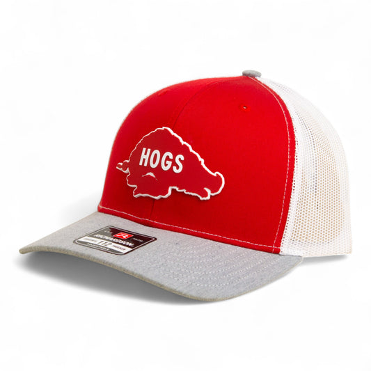 Arkansas Razorbacks Retro HOGS Red 3D Snapback Trucker Hat- Red/ White/ Heather Grey