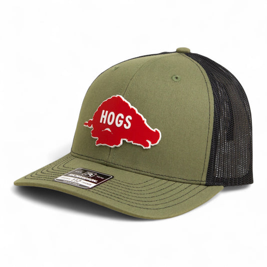 Arkansas Razorbacks Retro HOGS Red 3D Snapback Trucker Hat- Loden/ Black