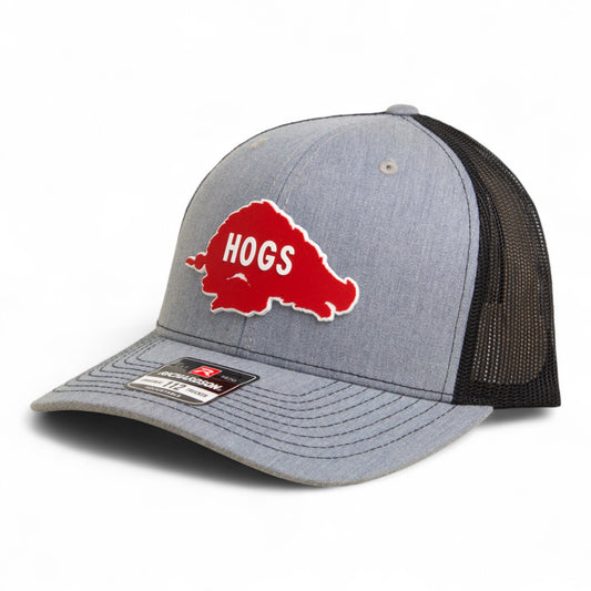 Arkansas Razorbacks Retro HOGS Red 3D Snapback Trucker Hat- Heather Grey/ Black