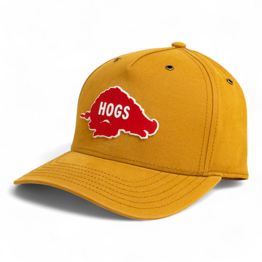 Arkansas Razorbacks Retro HOGS Red 3D Snapback Canvas Hat- Wheat