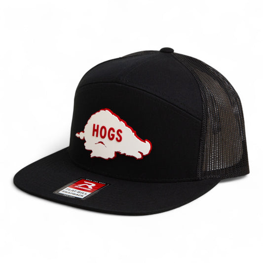 Arkansas Razorbacks Retro HOGS White 3D Snapback Seven-Panel Flat Bill Trucker Hat- Black