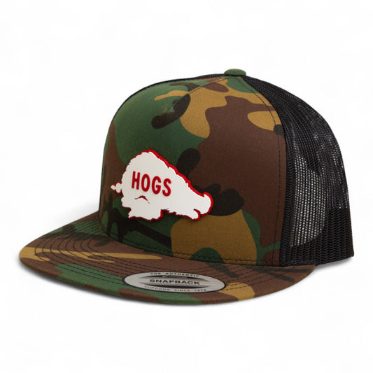 Arkansas Razorbacks Retro HOGS White 3D YP Snapback Flat Bill Trucker Hat- Army Camo/ Black