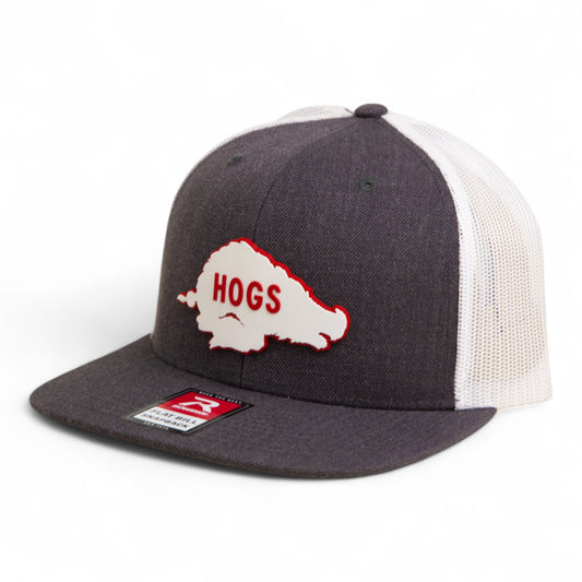Arkansas Razorbacks Retro HOGS White 3D Wool Blend Flat Bill Hat- Heather Charcoal/ White