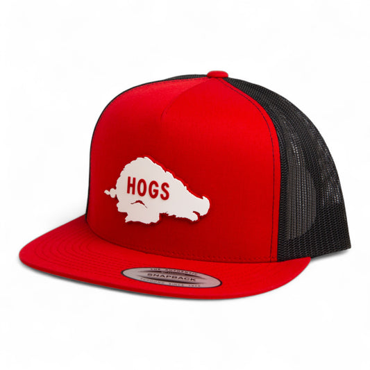 Arkansas Razorbacks Retro HOGS White 3D YP Snapback Flat Bill Trucker Hat- Red/ Black