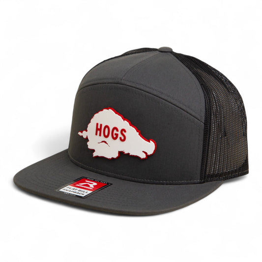 Arkansas Razorbacks Retro HOGS White 3D Snapback Seven-Panel Flat Bill Trucker Hat- Charcoal/ Black