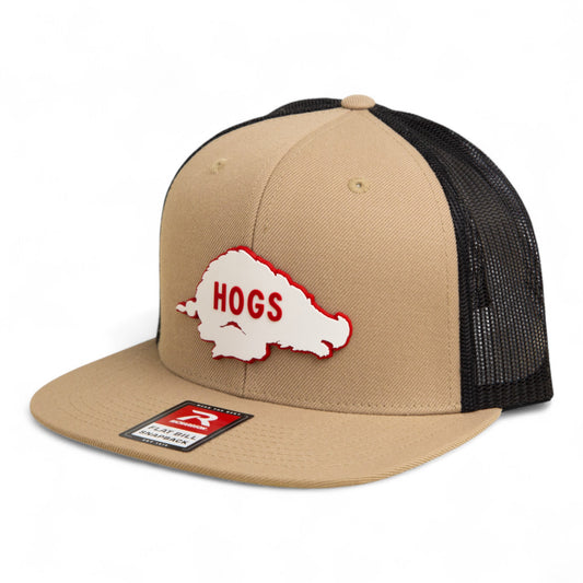 Arkansas Razorbacks Retro HOGS White 3D Wool Blend Flat Bill Hat- Tan/ Black