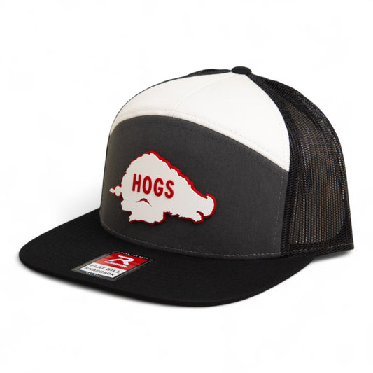 Arkansas Razorbacks Retro HOGS White 3D Snapback Seven-Panel Flat Bill Trucker Hat- Charcoal/ White/ Black