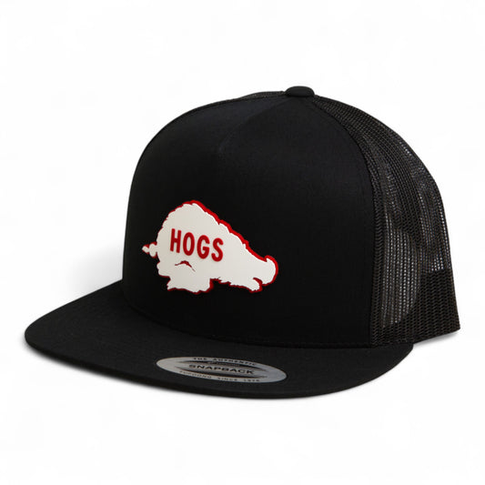 Arkansas Razorbacks Retro HOGS White 3D YP Snapback Flat Bill Trucker Hat- Black
