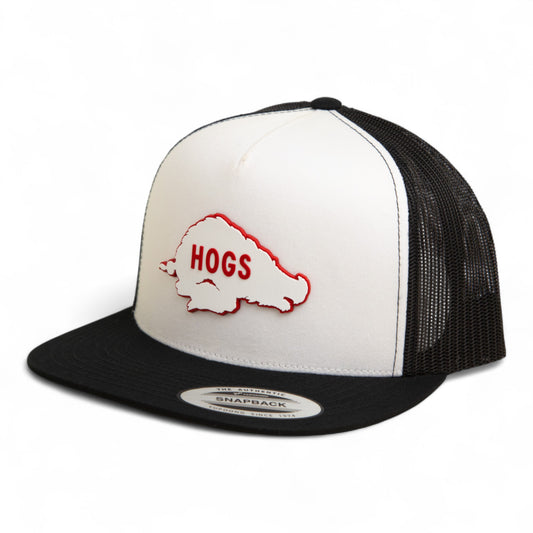 Arkansas Razorbacks Retro HOGS White 3D YP Snapback Flat Bill Trucker Hat- White/ Black