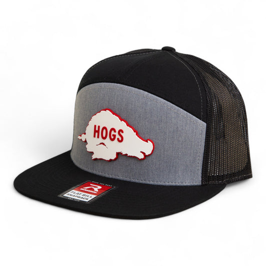 Arkansas Razorbacks Retro HOGS White 3D Snapback Seven-Panel Flat Bill Trucker Hat- Heather Grey/ Black