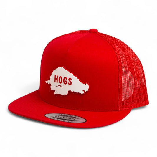 Arkansas Razorbacks Retro HOGS White 3D YP Snapback Flat Bill Trucker Hat- Red