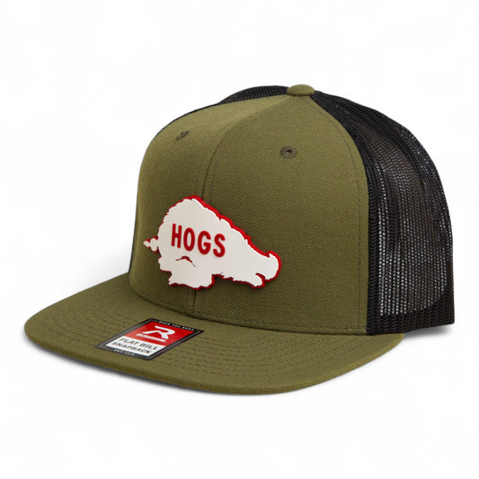 Arkansas Razorbacks Retro HOGS White 3D Wool Blend Flat Bill Hat- Loden/ Black