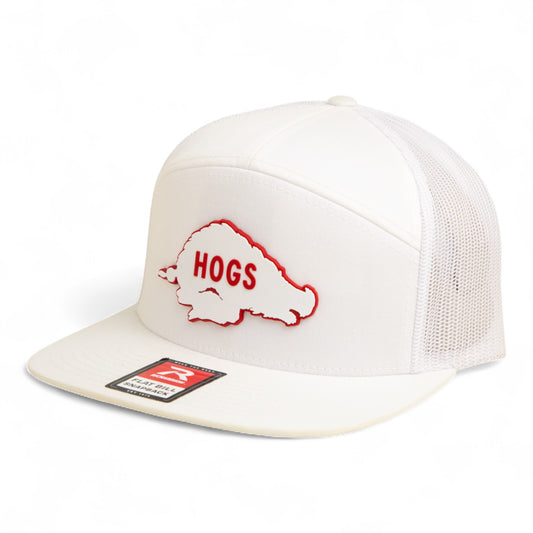 Arkansas Razorbacks Retro HOGS White 3D Snapback Seven-Panel Flat Bill Trucker Hat- White