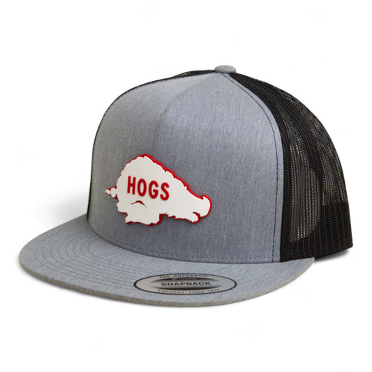 Arkansas Razorbacks Retro HOGS White 3D YP Snapback Flat Bill Trucker Hat- Heather Grey/ Black