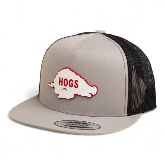 Arkansas Razorbacks Retro HOGS White 3D YP Snapback Flat Bill Trucker Hat- Silver/ Black