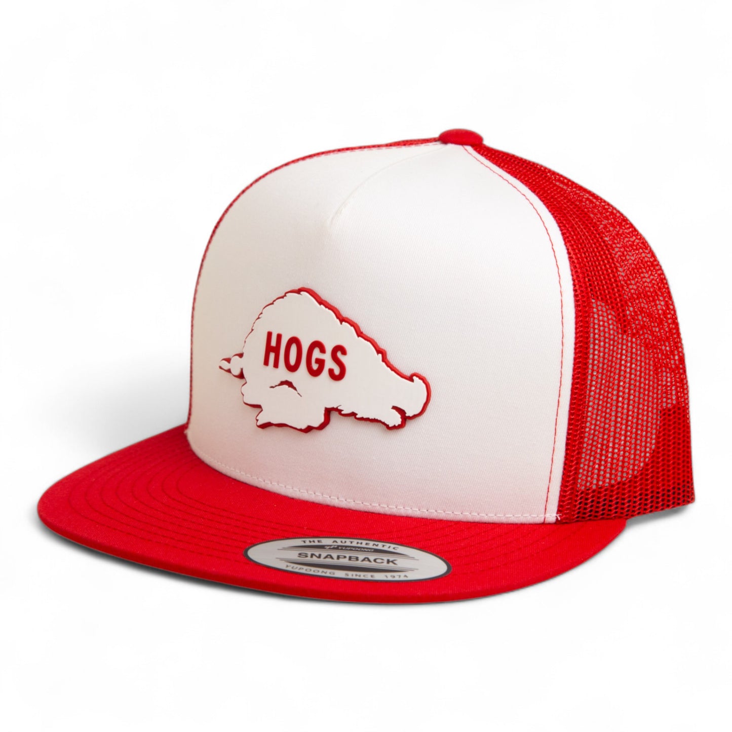 Arkansas Razorbacks Retro HOGS White 3D YP Snapback Flat Bill Trucker Hat- White/ Red