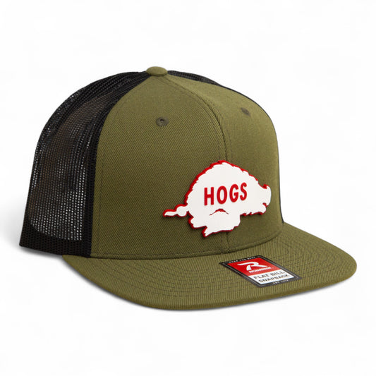 Arkansas Razorbacks Retro HOGS White 3D Wool Blend Flat Bill Hat- Loden/ Black