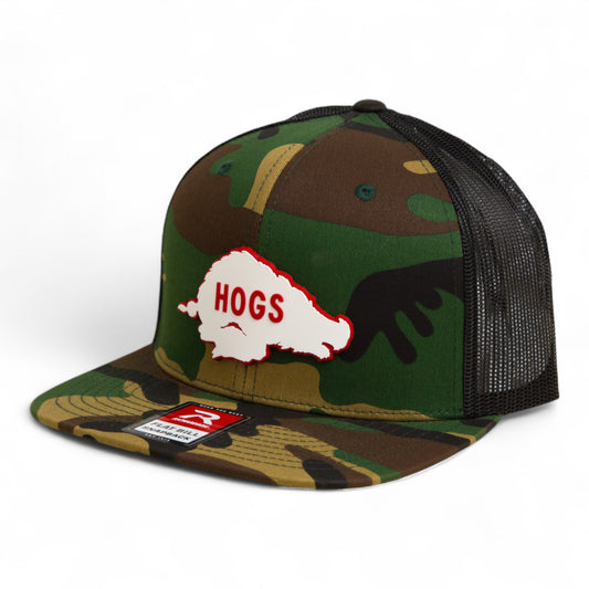 Arkansas Razorbacks Retro HOGS White 3D Wool Blend Flat Bill Hat- Army Camo/ Black