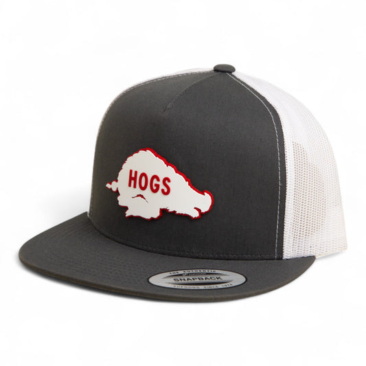 Arkansas Razorbacks Retro HOGS White 3D YP Snapback Flat Bill Trucker Hat- Charcoal/ White